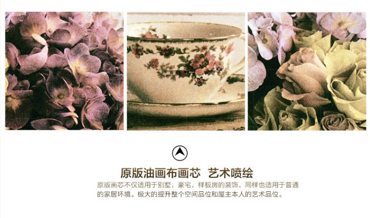
                                                            现代美式沙发背景墙装饰画欧式客厅三联画餐厅壁画玄关墙画卧室床头花卉挂画 蓝莲花开+三联画+美式棕色框 50*60                