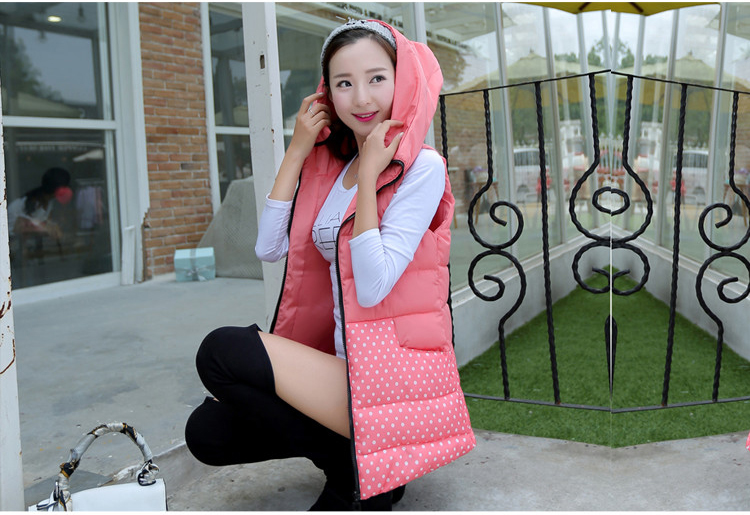 樱雪妃2015秋冬新款外套中长款马夹马甲拼接修身连帽棉服潮时尚女装 黑色 XL