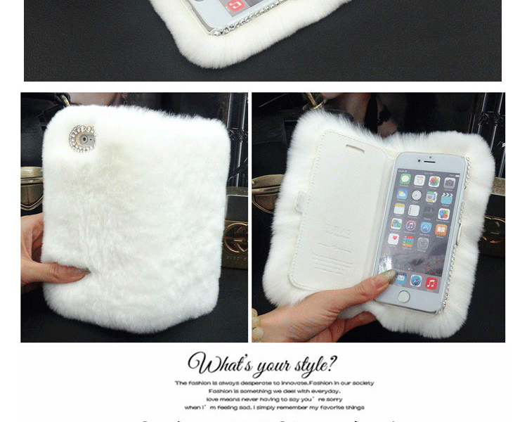 獭兔毛毛绒手机壳翻盖皮套苹果 iPhone5s皮草外壳 ip66s6plus毛毛壳水钻 灰色 6/6s