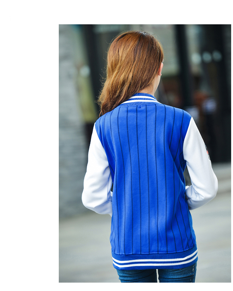 缇思曼2015秋季新款棒球服条纹外套女韩版修身上衣开衫夹克 白拼红 XL