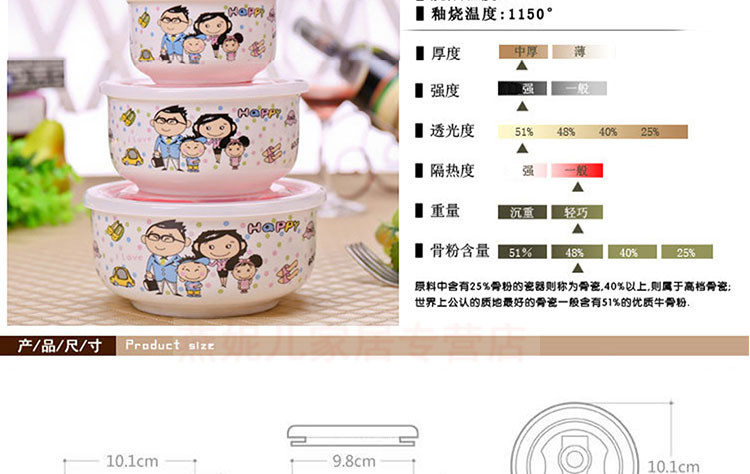 
                                        八友 陶瓷保鲜碗密封三件套 带盖微波炉保鲜盒饭盒 我爱我家三件套                