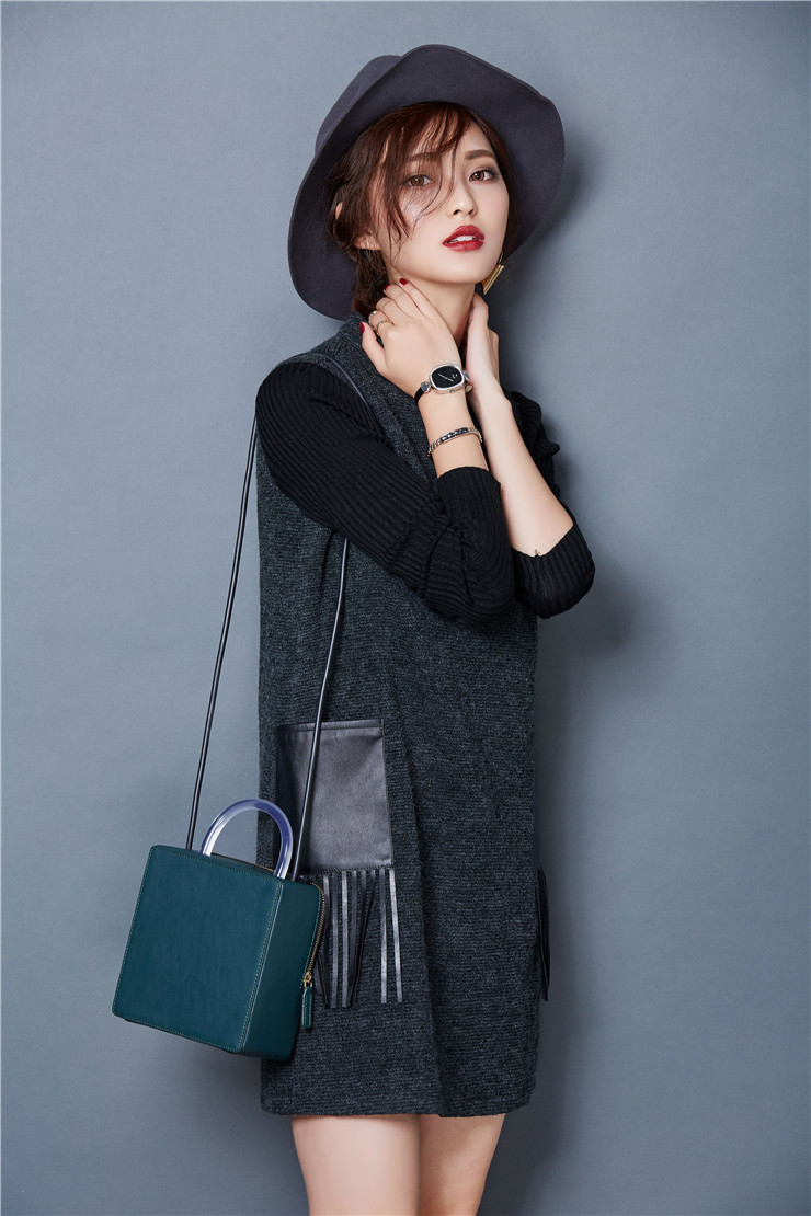 孜彩 2015秋冬新款加绒加厚连衣打底裙女中长款韩版修身保暖T恤潮 灰色 M