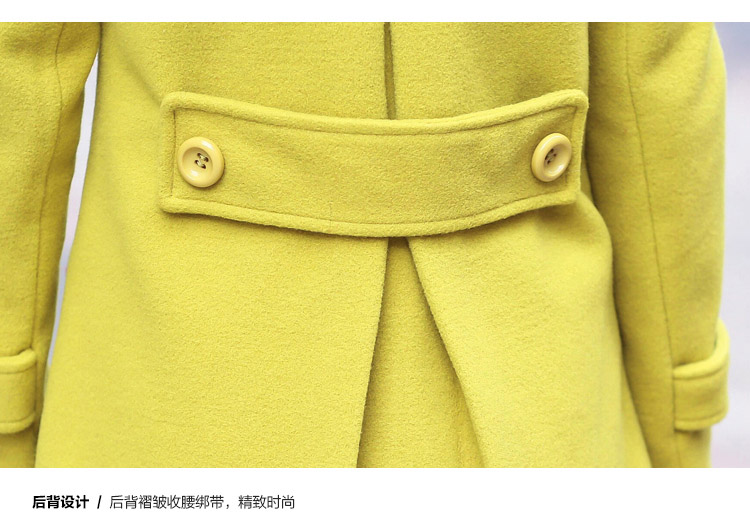 若意（Ruoyi）2015女装秋冬韩版新款呢子外套时尚毛呢大衣优雅呢大衣 荧 光 绿 L