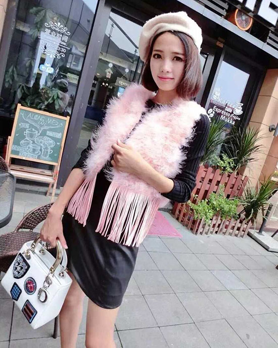韩蜜娅2015新款流苏马甲皮草仿火鸡毛马夹背心毛毛短款外套女83363 白色 均码