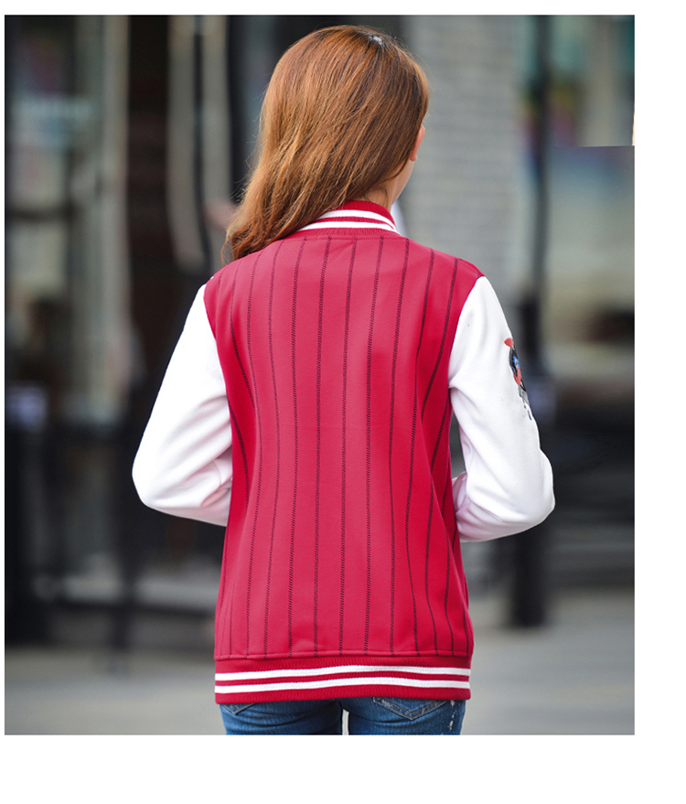 缇思曼2015秋季新款棒球服条纹外套女韩版修身上衣开衫夹克 白拼红 XL