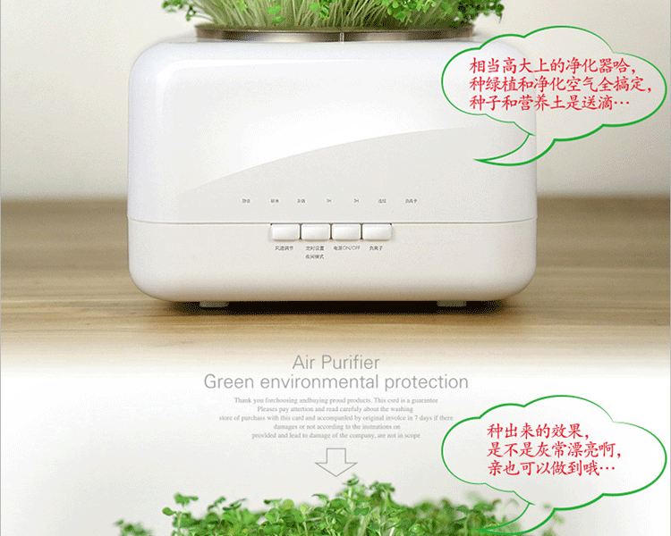 天然植物空气净化器加湿器迷你家用办公室负离子氧吧除甲醛杀菌PM2.5二手烟