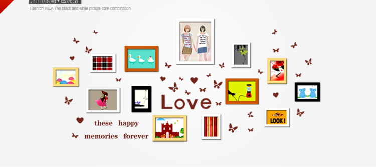 图慕 进口实木照片墙+Love墙贴 家居创意组合 相片墙相框墙 HD-841 异形白原小清新混搭