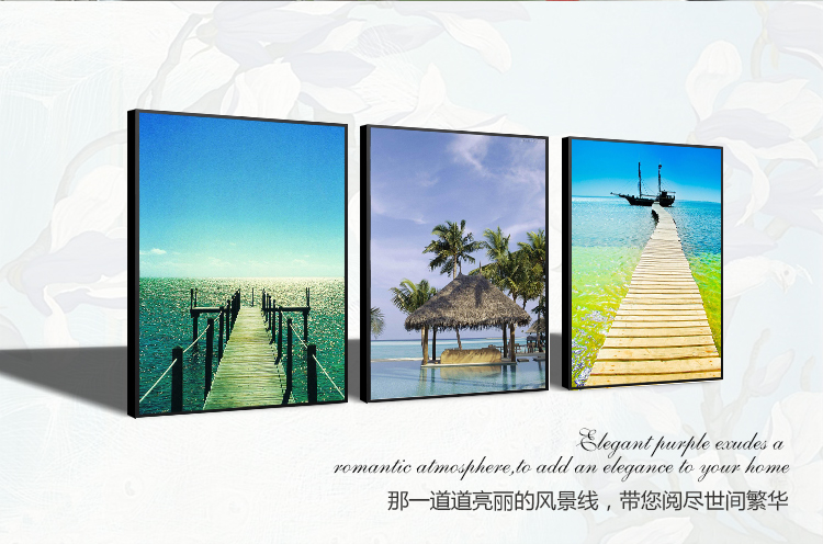 天美客厅油画地中海山水风景画三联沙发背景墙壁画 海边风光风景系列 包邮 海边风光系列三联画 40*60