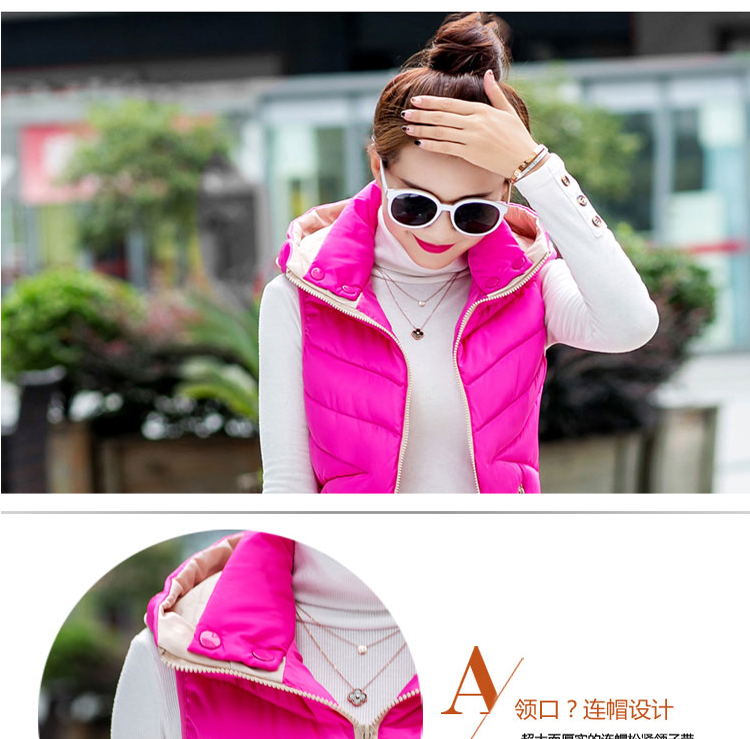 衣菲客实拍2015冬装新款短款款棉服女修身连帽马夹背心外套 黑色 L