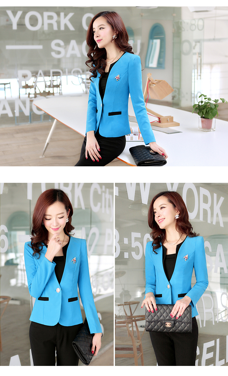 ZornCarter2015韩版秋冬职业女套装正装小西装两件套装修身酒店工作服职业装618 黑色+裤子 XXL
