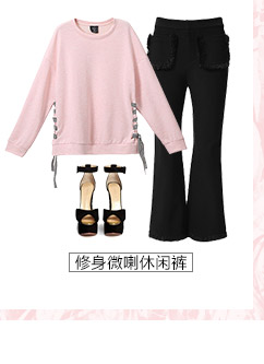 两三事 我是三色 2015秋欧美时尚圆领织带拼接落肩袖减龄卫衣女 黄色