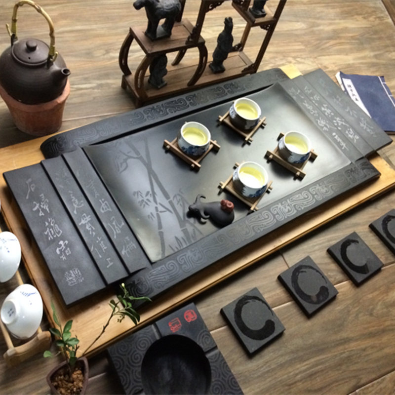 天然乌金石茶盘 时尚功夫茶具茶盘 黑金石茶台