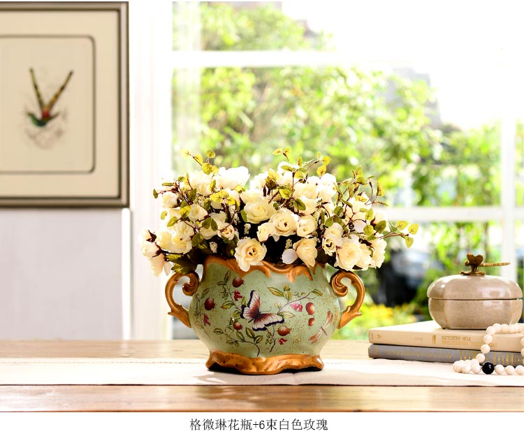 
                                        奇居良品（CREATE FOR LIFE）  欧式摆件 仿真花假花装饰花卉绢花花艺套装 瓦特尔A款花瓶+6束香槟色玫瑰                