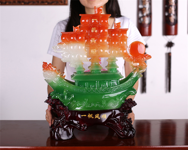 帆船摆件 一帆风顺 工艺装饰品 客厅办公室 开业乔迁商务礼品 中号一帆风顺 高约49cm