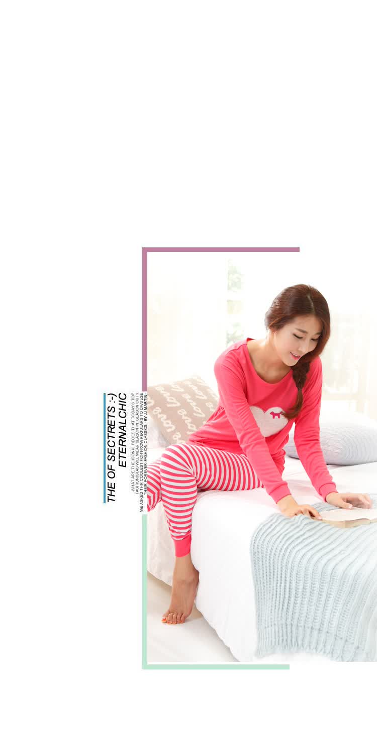 索纳茜 韩国秋<em>冬季</em>PINK<em>睡衣女装</em>纯棉长袖长裤