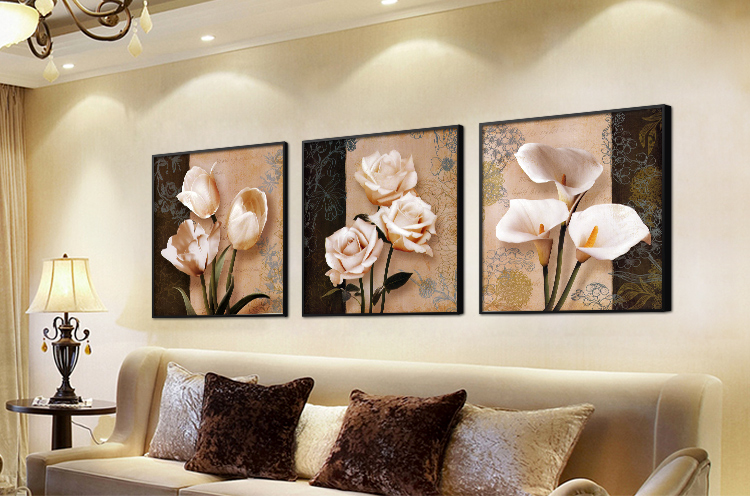 Timax 客厅装饰画现代欧式中式国画 电表配电箱装饰画卧室玄关餐厅挂画 沙发背景墙油画壁 魅力花三联 40*40
