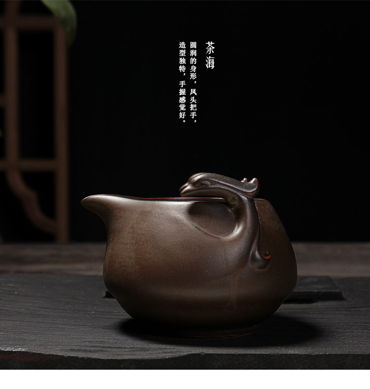 
                                                            源怡阁茶具套装 陶瓷窑变复古创意工夫茶具  斗笠杯功夫茶具茶壶茶杯整套茶具 浮雕茶具套组 龙凤呈祥套装棕色                
