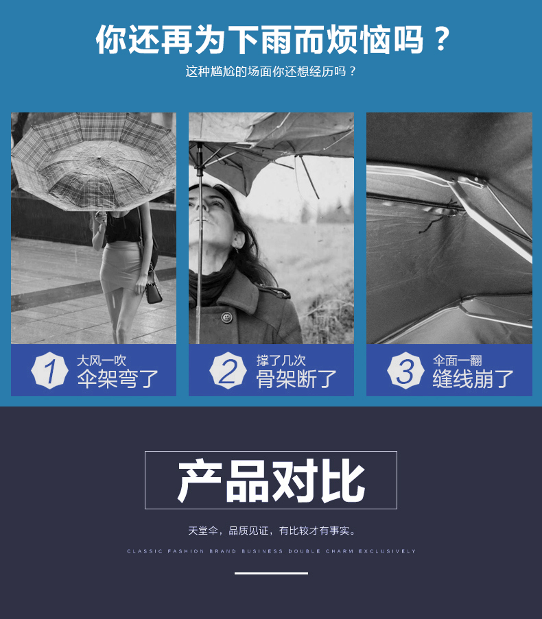 
                                        天堂伞加大雨伞男士折叠加固太阳伞女商务遮阳伞晴雨伞 伞弧128cm+3311枣红色                