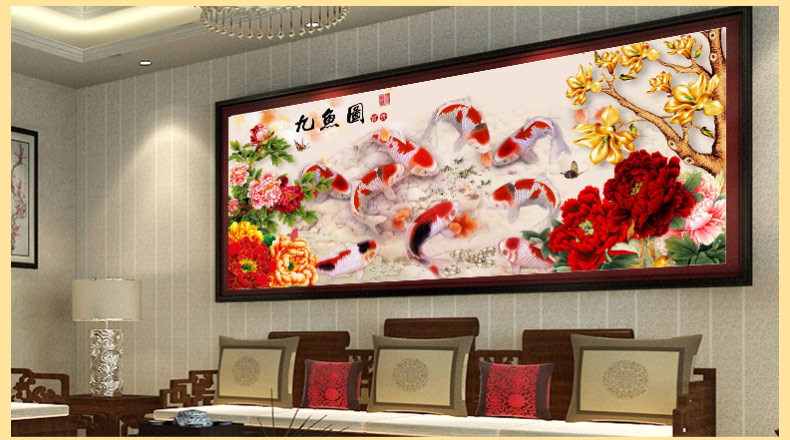 尚世纪印花十字绣客厅新款满绣孔雀牡丹花开富贵风景大画 非满绣150*53cm 棉线 3DSSJ41