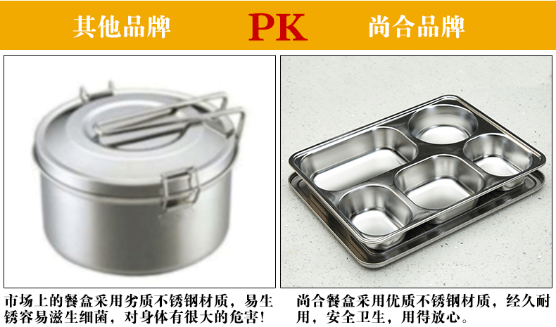 
                                        尚合 健康不锈钢分格饭盒食堂外送快餐盘餐盒 大号加深带盖便当盒 六格 不锈钢盖                