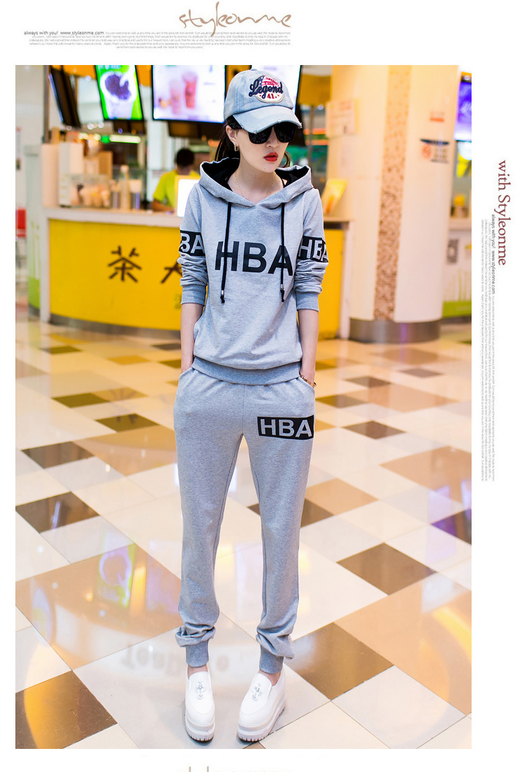 雍曼 2015秋季新款韩版修身长袖休闲运动卫衣套装休闲裤 女  Y9347 灰色 L