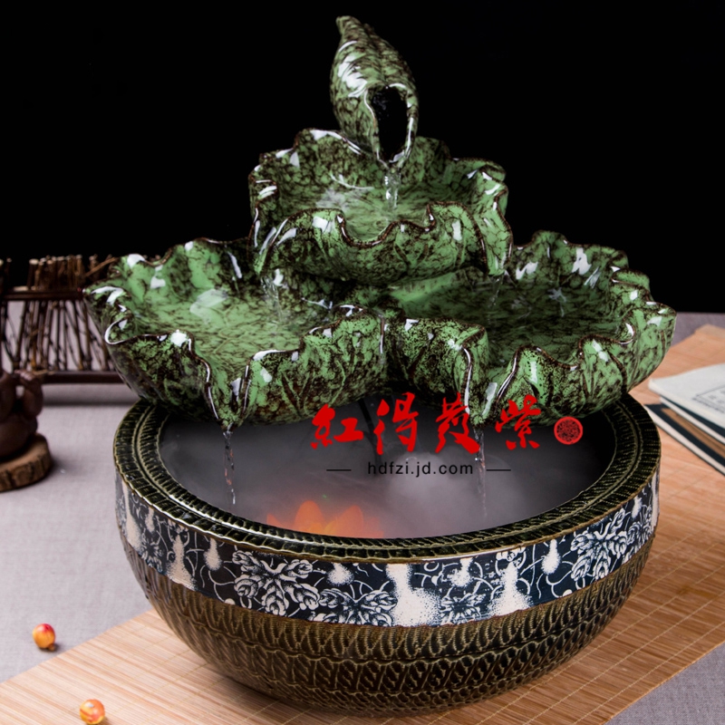 
                                                                                红得发紫景德镇陶瓷流水客厅创意家居摆件工艺品装饰品鱼缸喷泉 A款大号缸直径48CM高38CM                