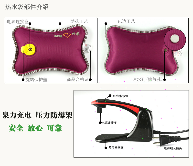 泉力 电热水袋充电防爆 电暖宝暖宝宝暖手宝暖腰宝 可爱狮子