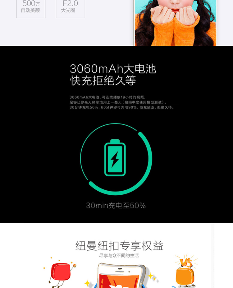 纽曼 纽扣 CM810 移动联通双4G 双卡双待（16G ROM） 白色