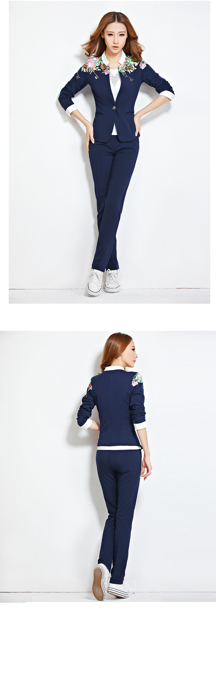 唯尔香  2015秋装女装小西服三件套修身显瘦运动套装时尚休闲 粉红色 XXL