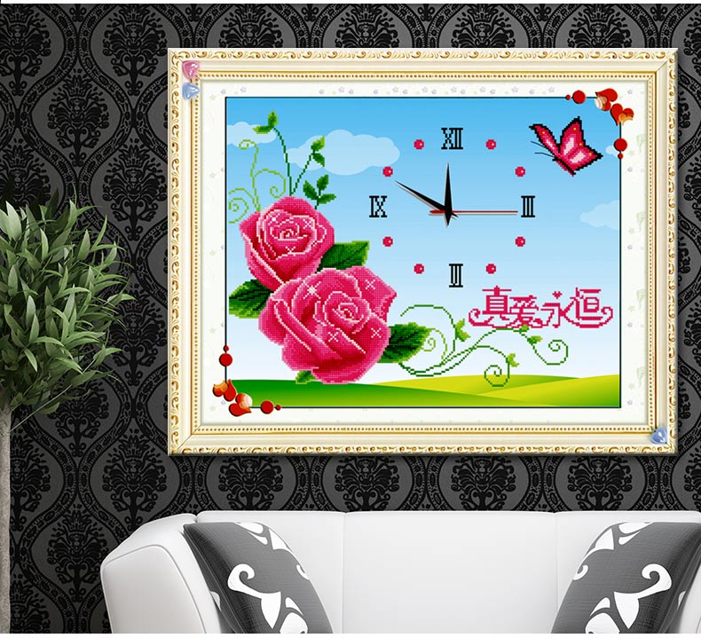 
                                        鸿胤皇室蒙娜丽莎魔方钻石十字绣新款钻石画真爱永恒钟表钻石绣贴钻画客厅玫瑰花钻粘画水晶钻石贴 QT6262 长0.40米*宽0.50米                