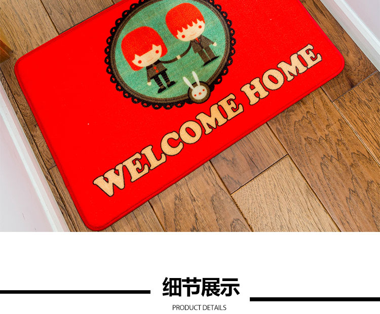 
                                        毯客红色可爱门垫系列简约婚庆家用卡通玄关门厅喜庆婚庆地垫 牵手之爱 50CMx80CM                