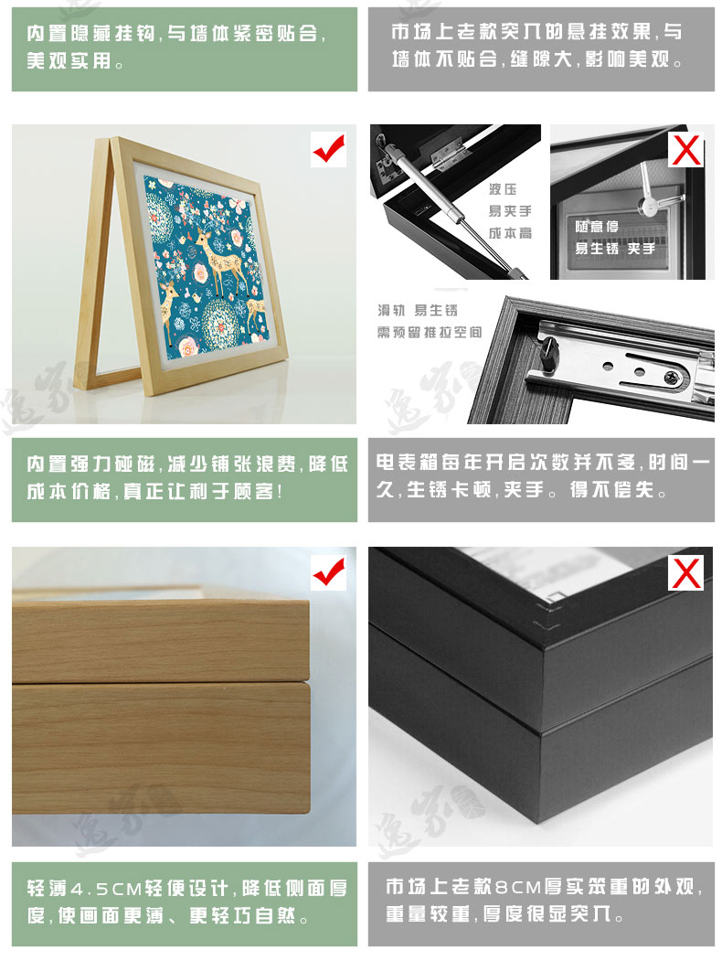 
                                                            山迪 免打孔电表箱装饰画配电箱遮挡挂画翻盖非推拉电闸开关盒电箱画餐厅壁画 水墨山水LXE 50x40(可容纳40x30cm)黑色画框                