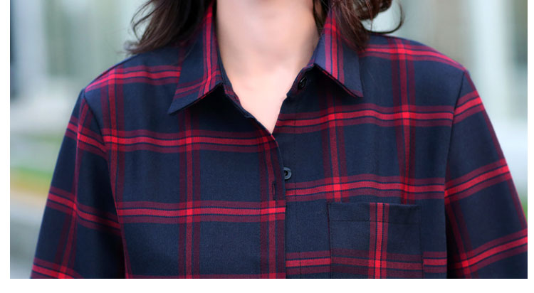 涩依2016新款衬衫女装长袖中长款格子加绒衬衣外套女 蓝色 XL