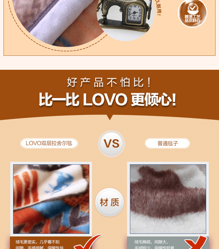 LOVO乐我家纺罗莱公司出品秋冬新品床上用品毯子盖毯双层拉舍尔毯时光漫步 桑塔莫妮卡双层毯 时光漫步双层拉舍尔毯 200*230