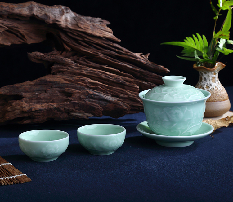 
                                        天泽（TIAN ZE）功夫茶具套装整套龙泉青瓷家用茶杯盖碗公杯汝窑陶瓷盖壶茶海 普通礼盒包装                
