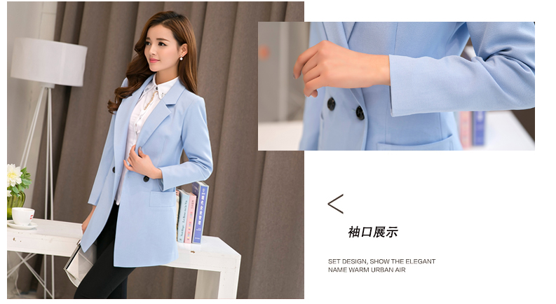 艾格青扬2015秋季新品时尚大码女装修身韩版中长款显瘦双排一粒扣西装外套女 黄色 XL
