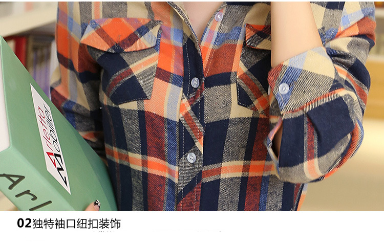 翡翠女孩经典宽松大码女装秋装新款格子衬衫纯棉长袖衬衫女韩版衬衣 格子衫 M