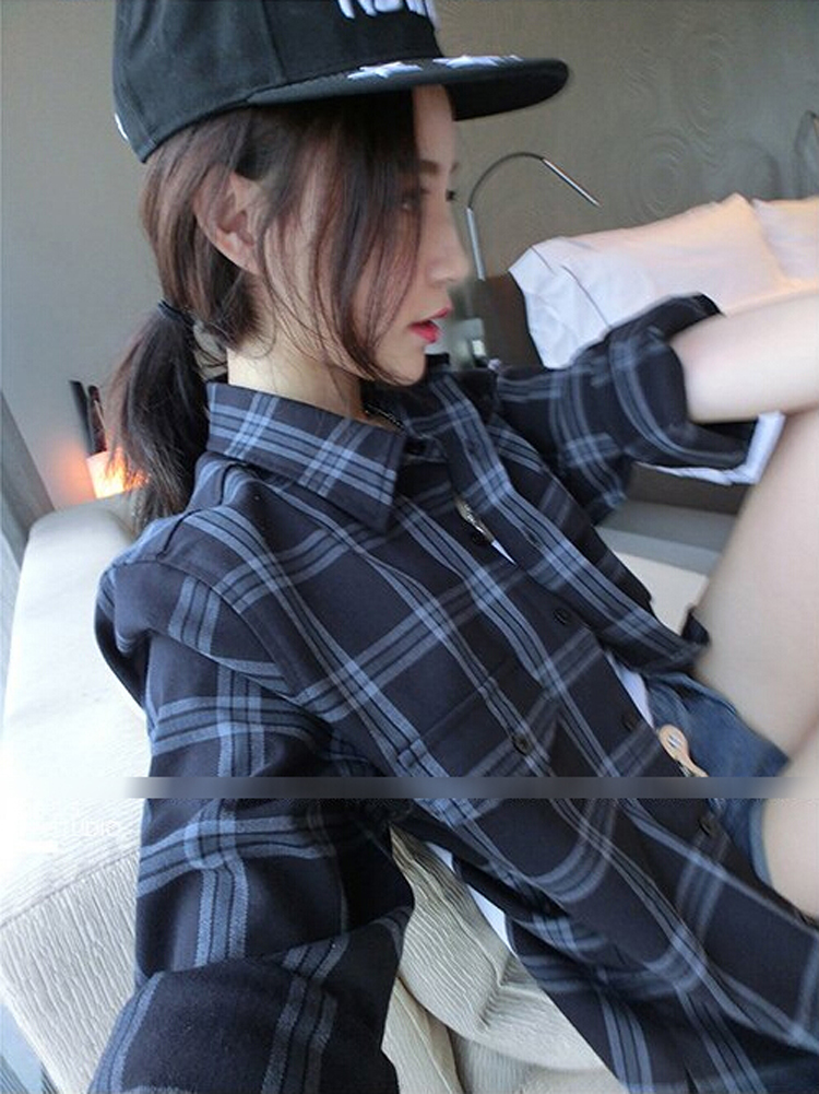 幸福时光 2015秋装上新韩版棉麻个性时尚格子长袖衬衫女款长款 红色格子