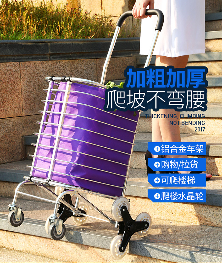 潇嵩购物车买菜车折叠便携手拉车超市商场老年小拉车菜篮拉杆车爬楼梯家用小推车拖车行李车 水晶2轮  带袋钩绳【两用款】