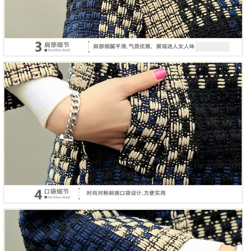 阁斯岚  2015秋冬新款韩版七分袖立领中长款毛呢大衣 女外套 G609 图片色 XL