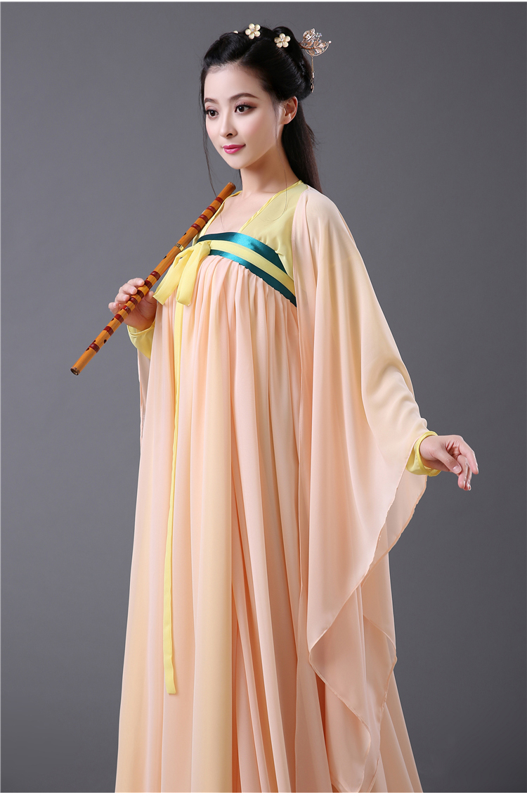 茉蒂菲莉 古装女装改良唐装汉服中国风齐胸襦裙 浅黄色