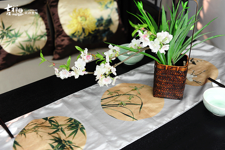 清韵风雅 梅兰竹菊简约桌垫 古典桌布 高档茶几桌布台布 软装布艺
