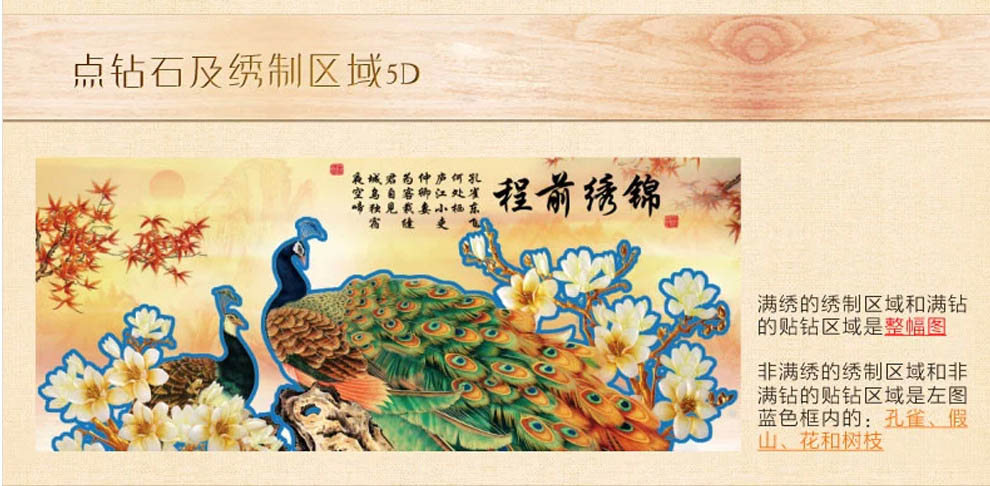 尚世纪钻石画十字绣3d客厅大画5D钻石绣花开富贵十字绣横版孔雀 钻石画 满钻2*1米