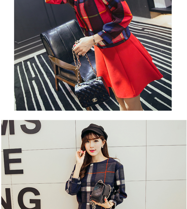 麦兜加依 货到付款 春秋季新款韩版女装气质格子修身上衣两穿半身裙A字裙两件套潮 红色 XL