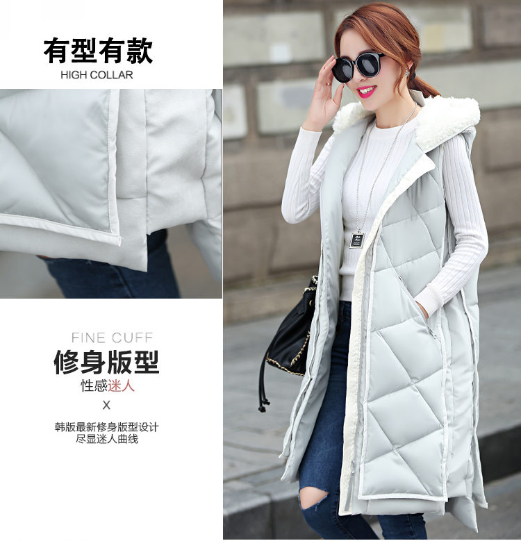 卓芭莎2015韩版时尚长款过膝棉衣女冬装加厚斗篷型羽绒棉服连帽羊羔毛无袖女士棉服棉袄女 黑色 M