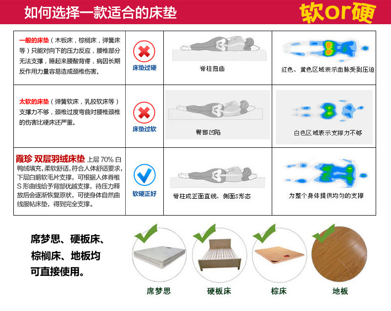 霞珍家纺鹅毛羽毛珍珠棉床垫  床褥加厚10cm透气立体褥子酒店榻榻米护垫 1.5m
