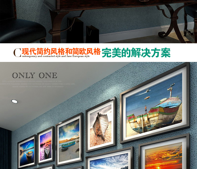 
                                        狮家进口实木照片墙创意欧式相片墙 大尺寸相框墙组合10框 白色相框+宁静港湾画芯                