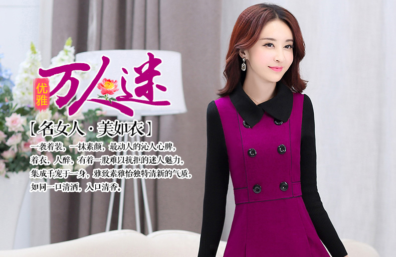 顾里 2015秋冬装新款修身长袖气质时尚女装毛呢连衣裙毛呢裙 红色 L