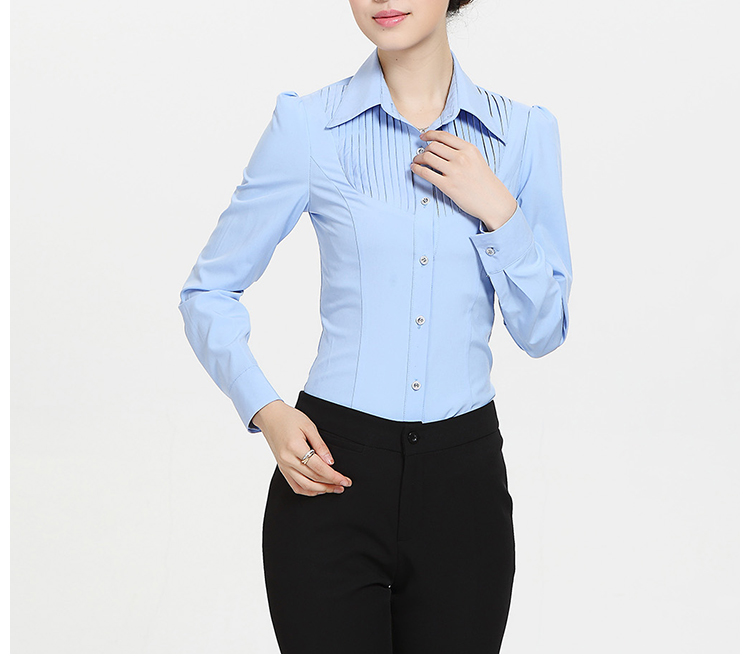 欧肯嘉女装 2015新款女装韩版修身长袖衬衫 西装领女士衬衣纯色上衣时尚百搭休闲女工装 白色 L