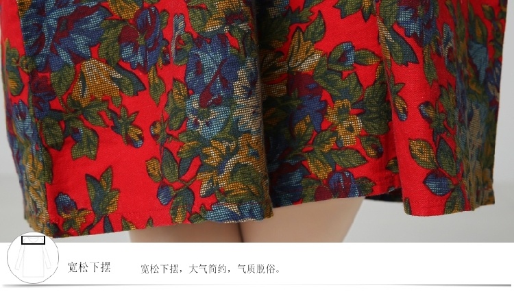 优洛莎 2015秋装新款民族风长袖棉麻连衣裙大花复古文艺长裙 K9671 绿底花 M 配送腰带